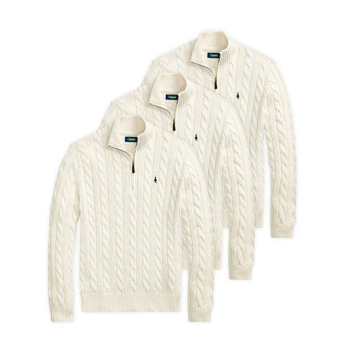 3-Pack Cable-Knit Cotton Quarter-Zip Sweater